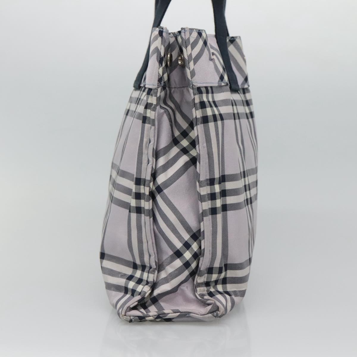 BURBERRY Nova Check Blue Label Hand Bag Nylon Purple Silver Auth hs1699