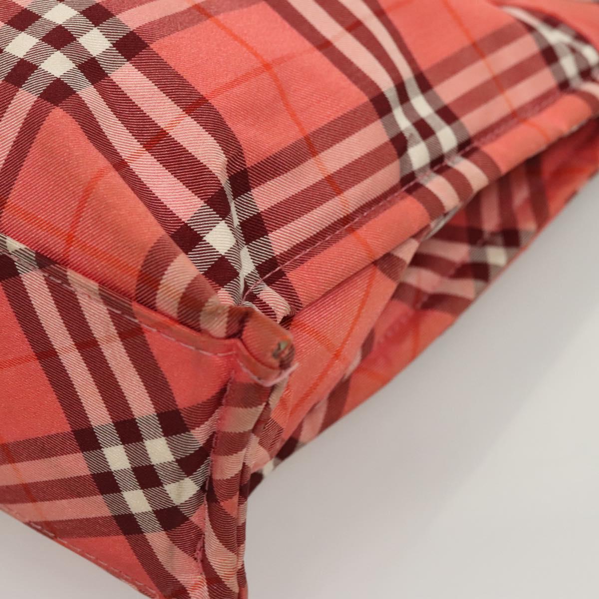 BURBERRY Nova Check Blue Label Hand Bag Nylon Pink Silver Auth hs1706