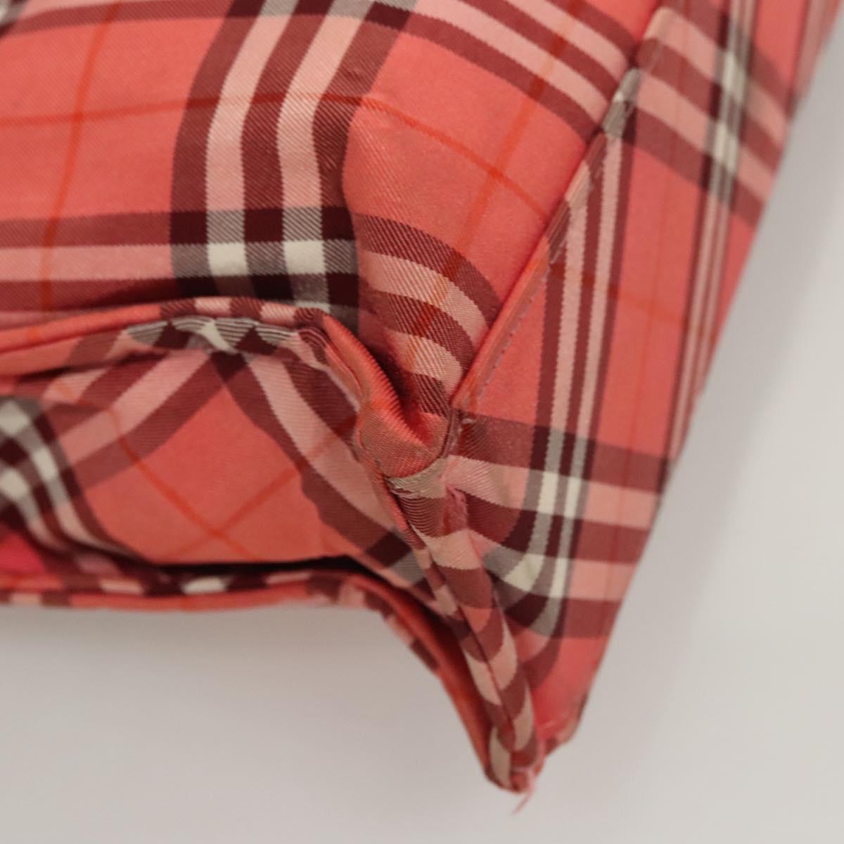 BURBERRY Nova Check Blue Label Hand Bag Nylon Pink Silver Auth hs1706