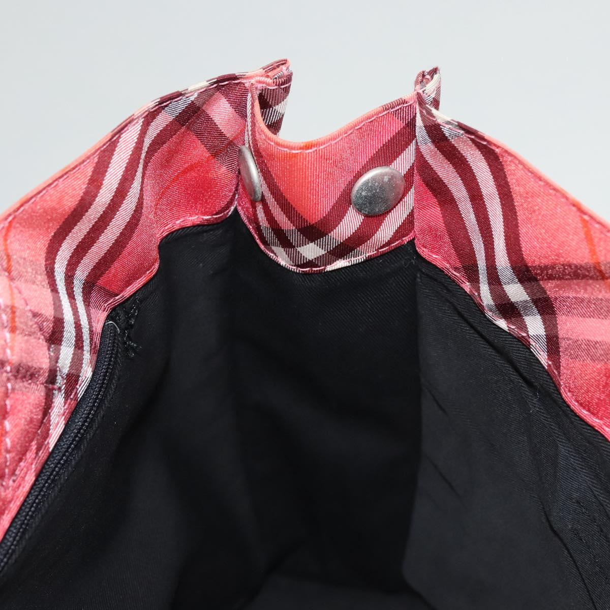 BURBERRY Nova Check Blue Label Hand Bag Nylon Pink Silver Auth hs1706