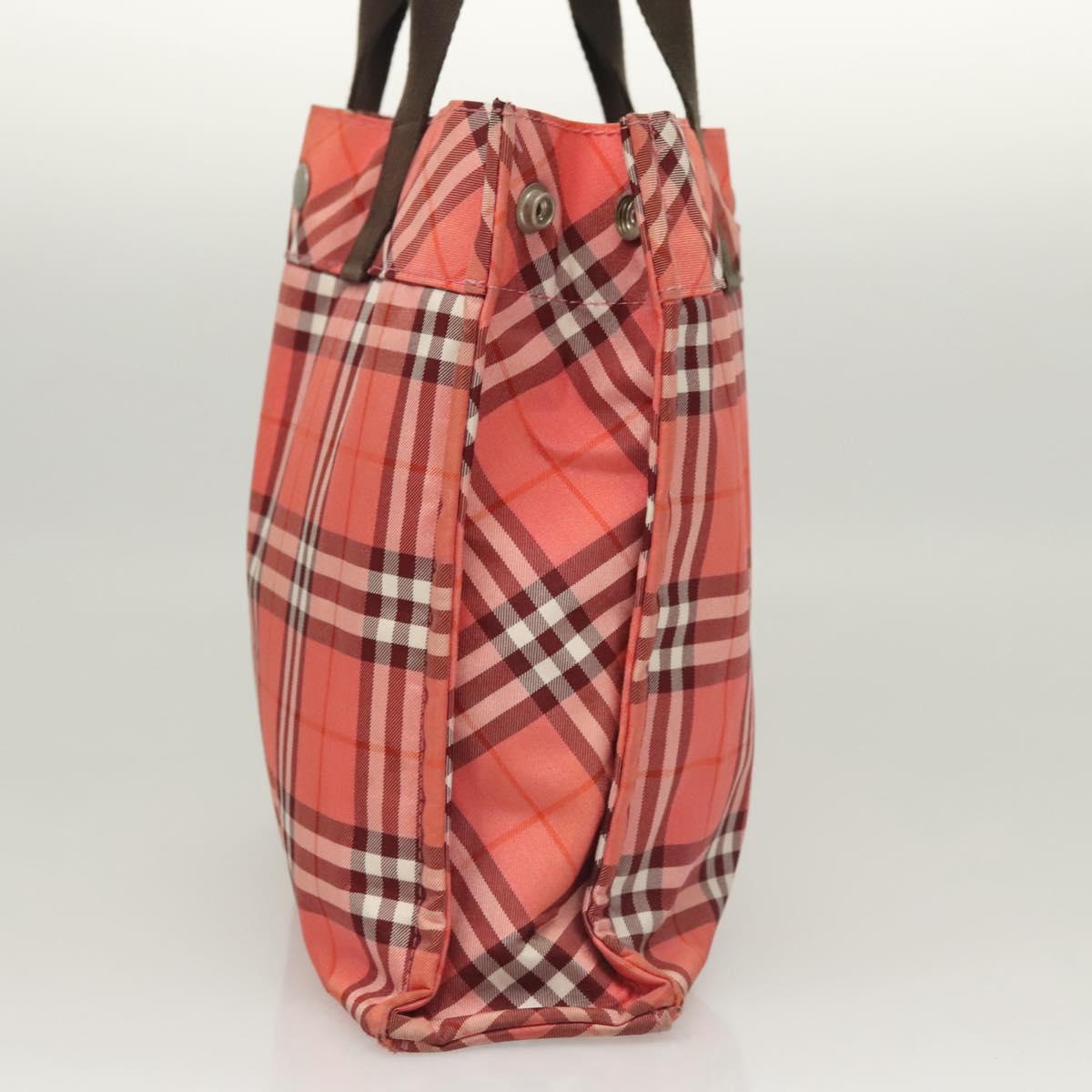 BURBERRY Nova Check Blue Label Hand Bag Nylon Pink Silver Auth hs1706