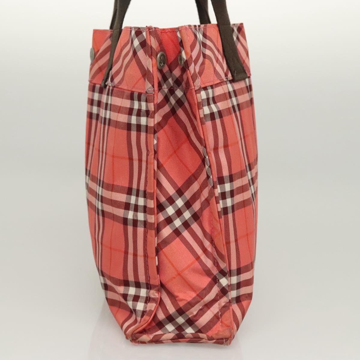 BURBERRY Nova Check Blue Label Hand Bag Nylon Pink Silver Auth hs1706