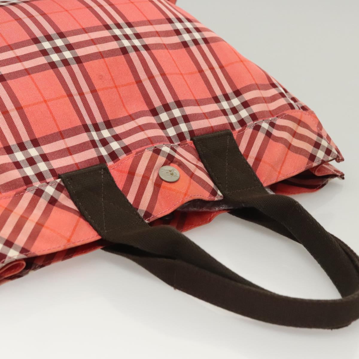 BURBERRY Nova Check Blue Label Hand Bag Nylon Pink Silver Auth hs1706