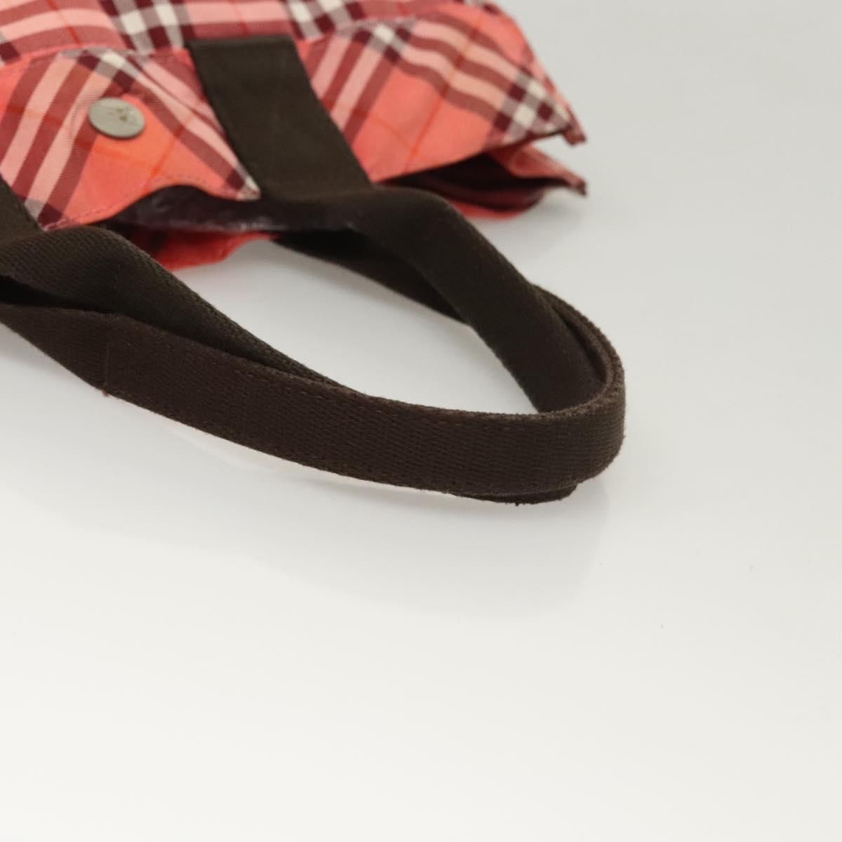 BURBERRY Nova Check Blue Label Hand Bag Nylon Pink Silver Auth hs1706