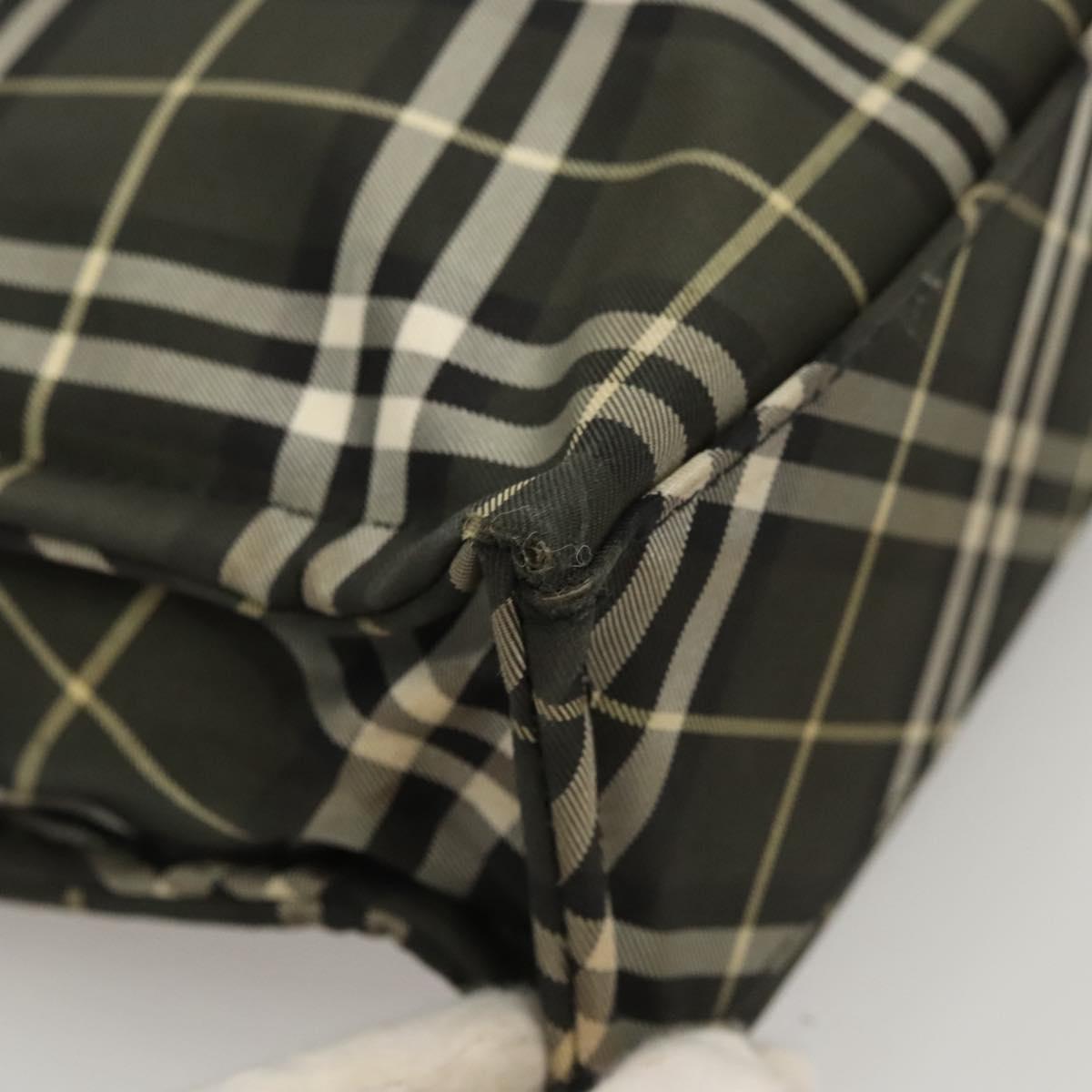 Burberrys Nova Check Blue Label Hand Bag Nylon Khaki Silver Auth hs1707