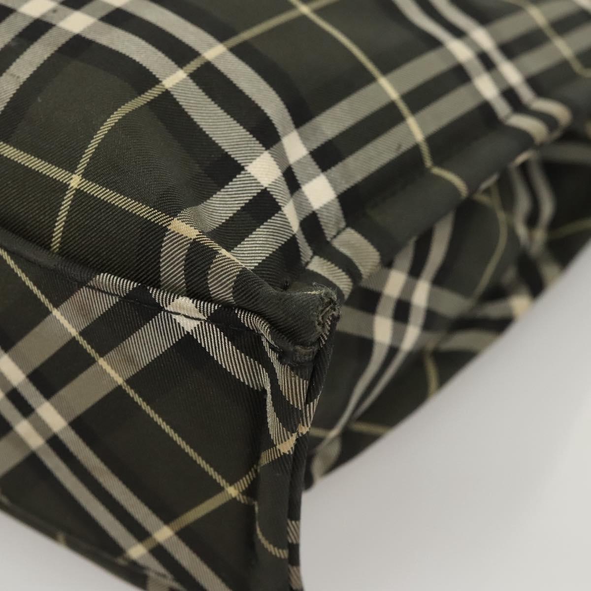 Burberrys Nova Check Blue Label Hand Bag Nylon Khaki Silver Auth hs1707