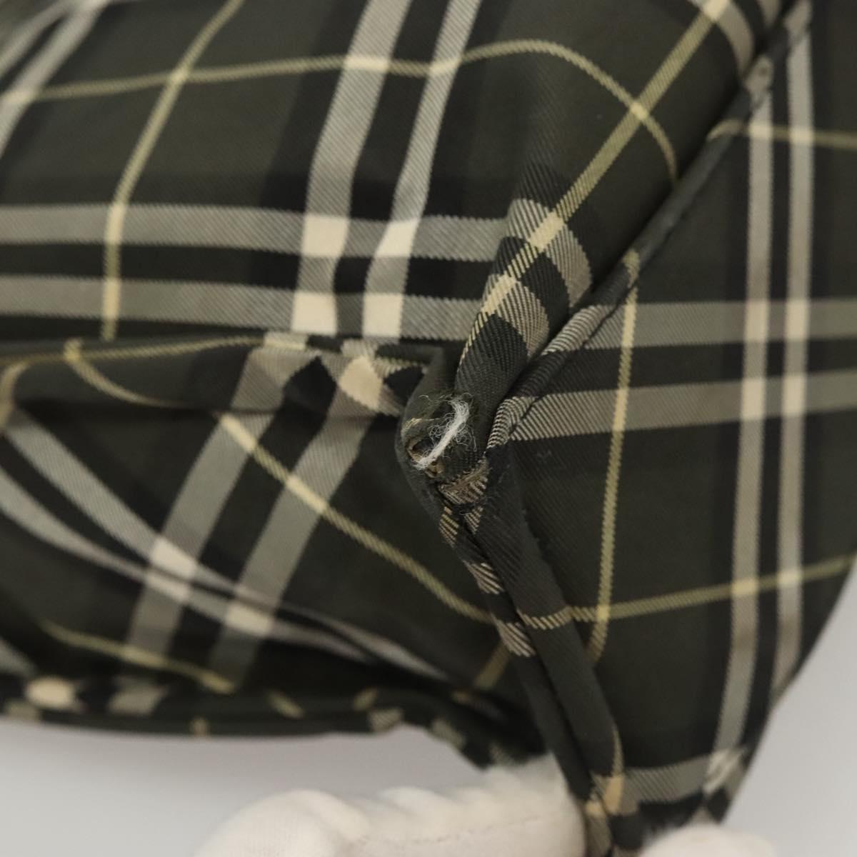 Burberrys Nova Check Blue Label Hand Bag Nylon Khaki Silver Auth hs1707