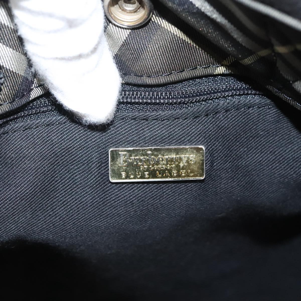 Burberrys Nova Check Blue Label Hand Bag Nylon Khaki Silver Auth hs1707