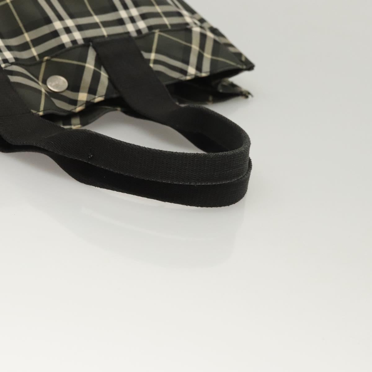 Burberrys Nova Check Blue Label Hand Bag Nylon Khaki Silver Auth hs1707