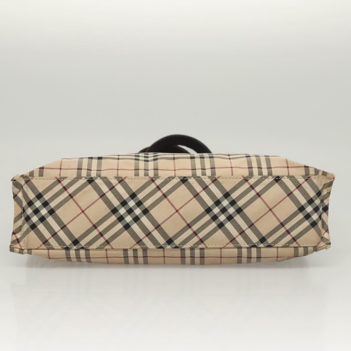 BURBERRY Nova Check Blue Label Hand Bag Nylon Beige Silver Auth hs1708