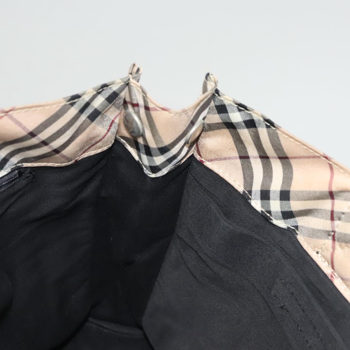 BURBERRY Nova Check Blue Label Hand Bag Nylon Beige Silver Auth hs1708