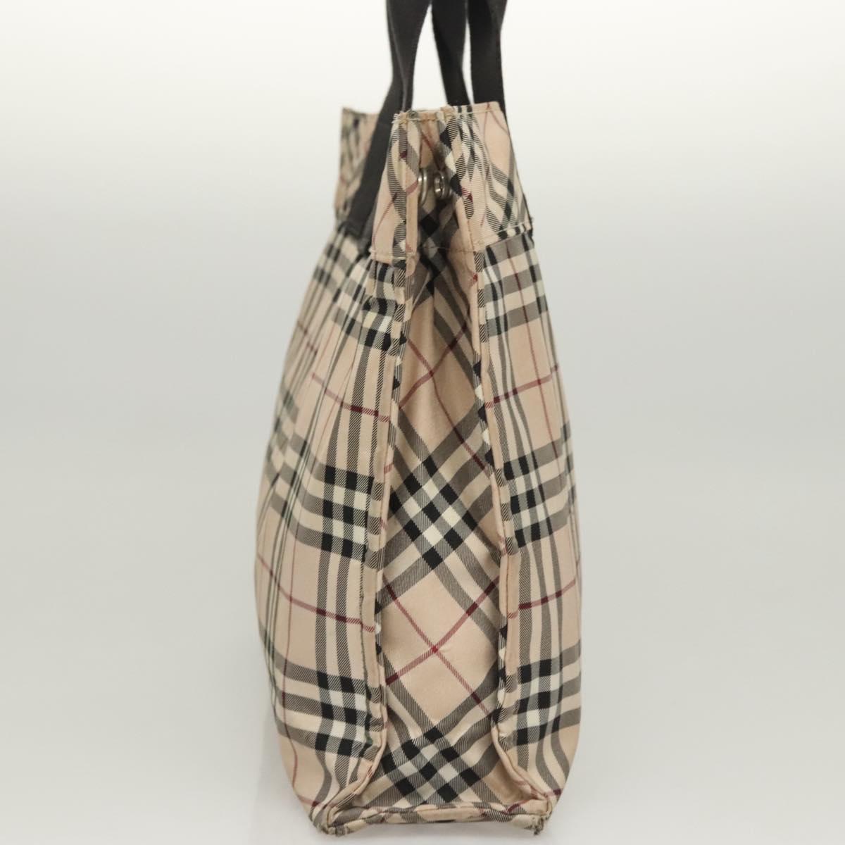 BURBERRY Nova Check Blue Label Hand Bag Nylon Beige Silver Auth hs1708