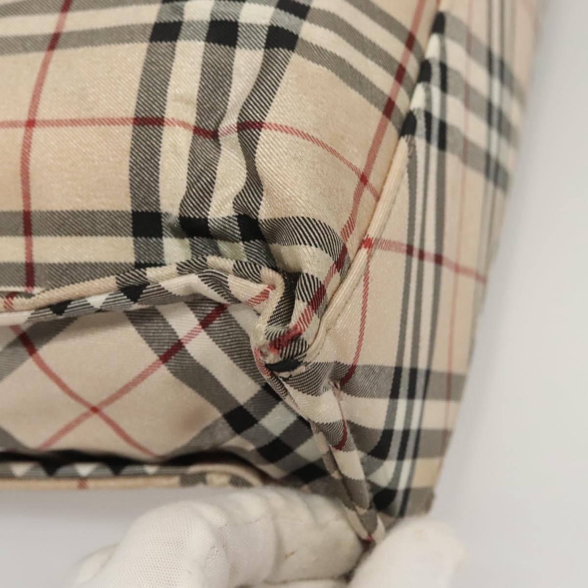 BURBERRY Nova Check Blue Label Hand Bag Nylon Beige Silver Auth hs1709