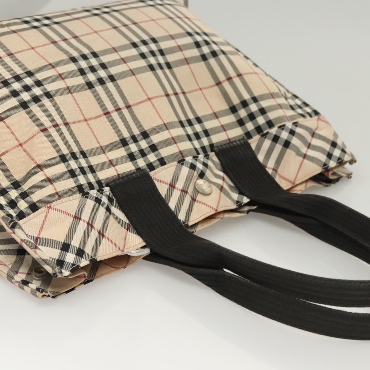 BURBERRY Nova Check Blue Label Hand Bag Nylon Beige Silver Auth hs1709