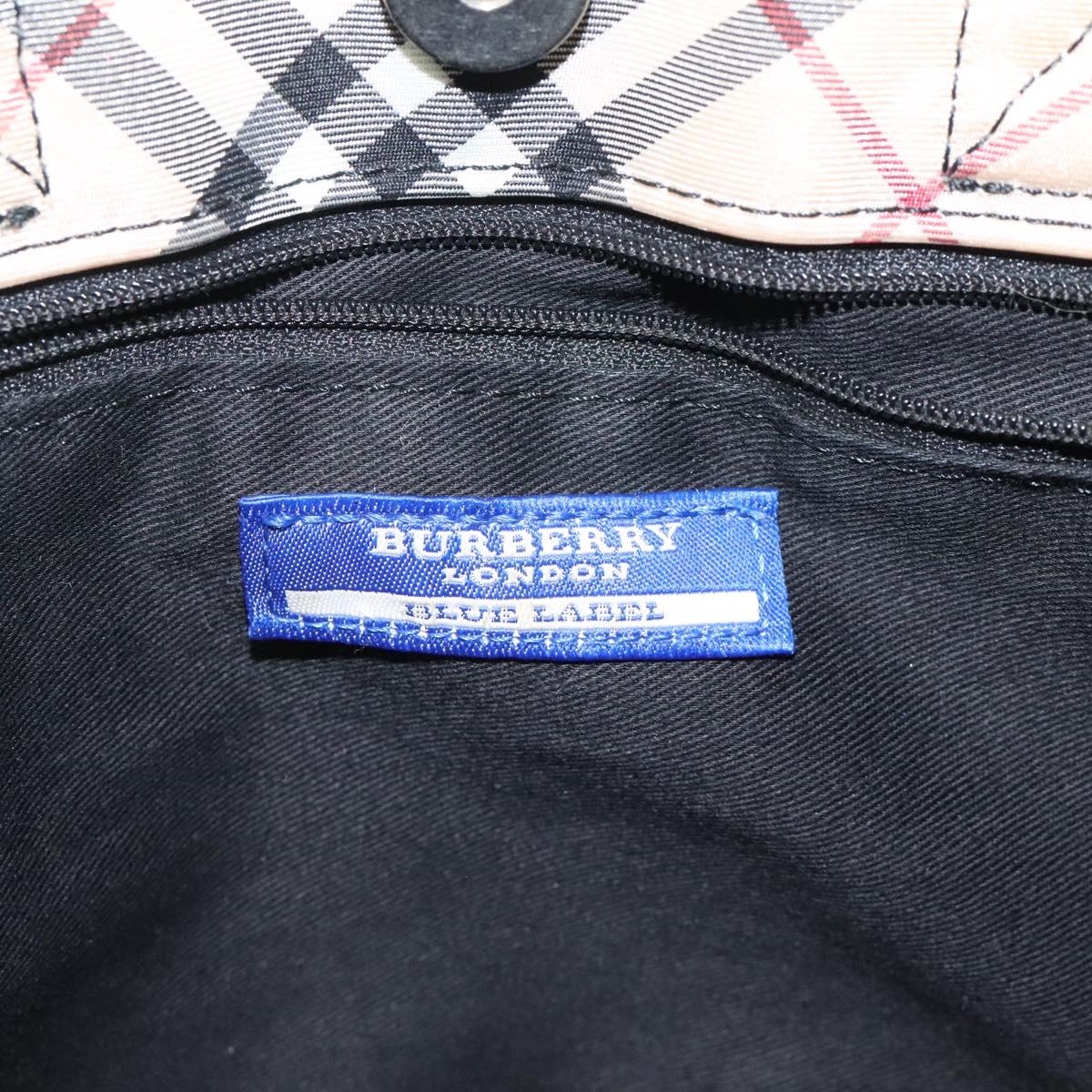 BURBERRY Nova Check Blue Label Hand Bag Canvas Black Silver Auth hs1710