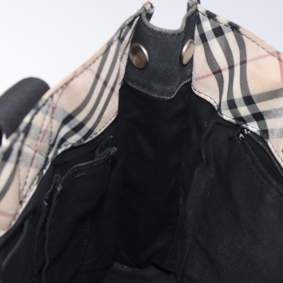 BURBERRY Nova Check Blue Label Hand Bag Canvas Black Silver Auth hs1710