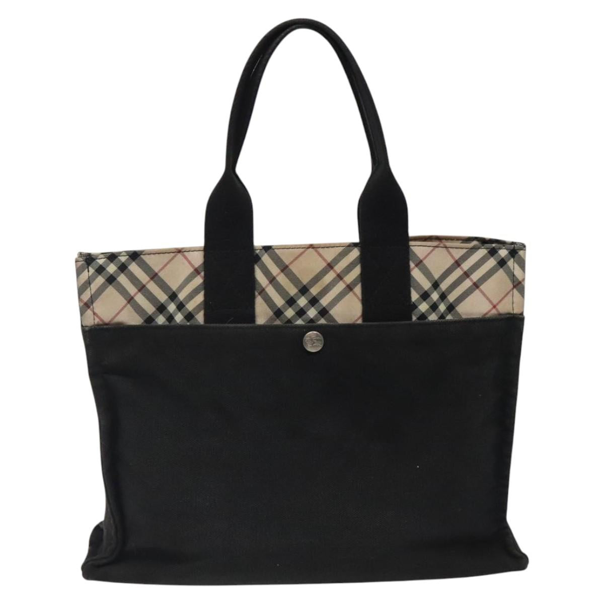 BURBERRY Nova Check Blue Label Hand Bag Canvas Black Silver Auth hs1710