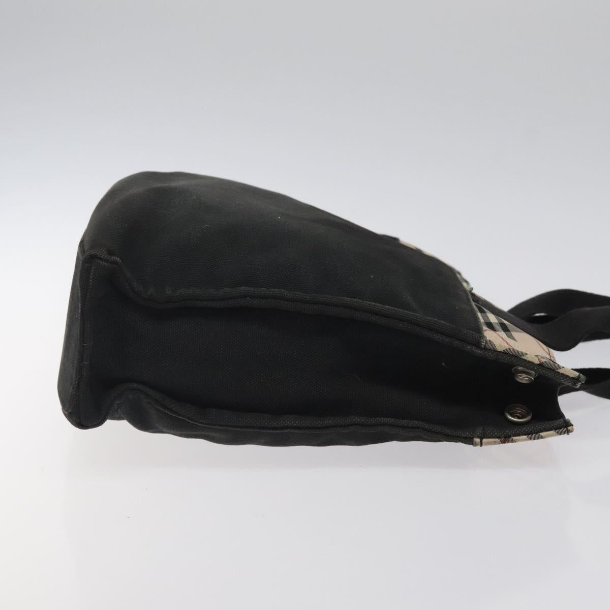 BURBERRY Nova Check Blue Label Hand Bag Canvas Black Silver Auth hs1710