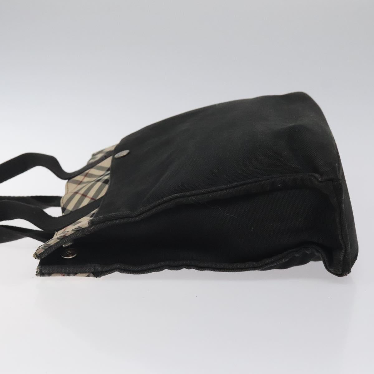 BURBERRY Nova Check Blue Label Hand Bag Canvas Black Silver Auth hs1710