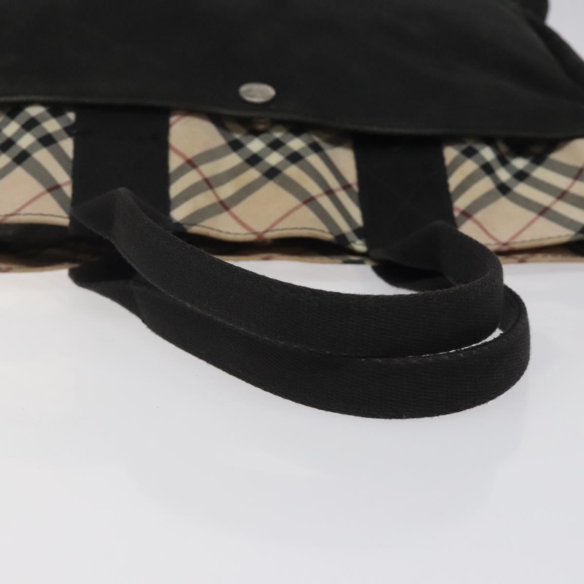 BURBERRY Nova Check Blue Label Hand Bag Canvas Black Silver Auth hs1710