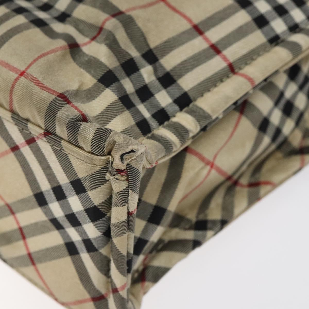 BURBERRY Nova Check Blue Label Hand Bag Nylon Beige Silver Auth hs1711