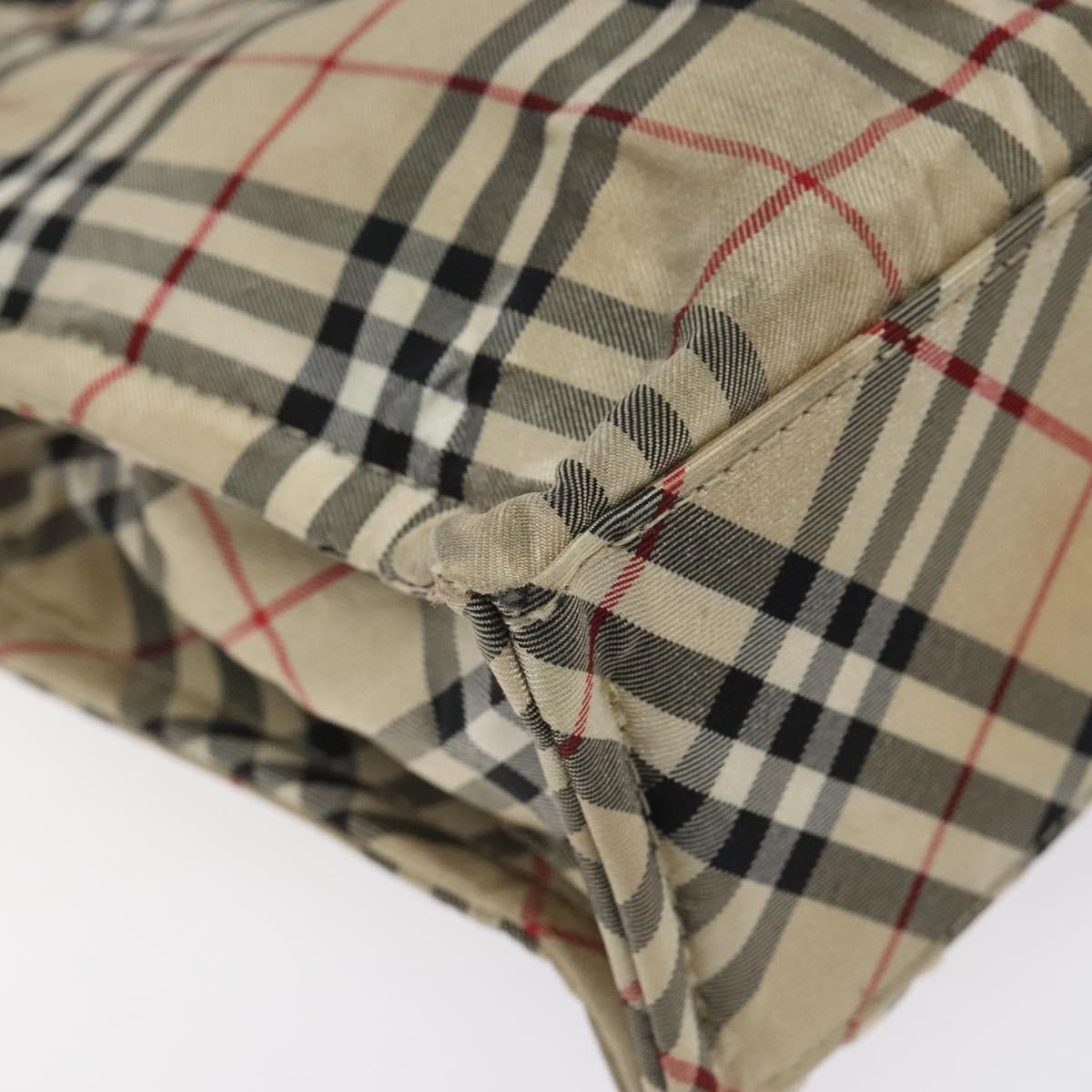 BURBERRY Nova Check Blue Label Hand Bag Nylon Beige Silver Auth hs1711