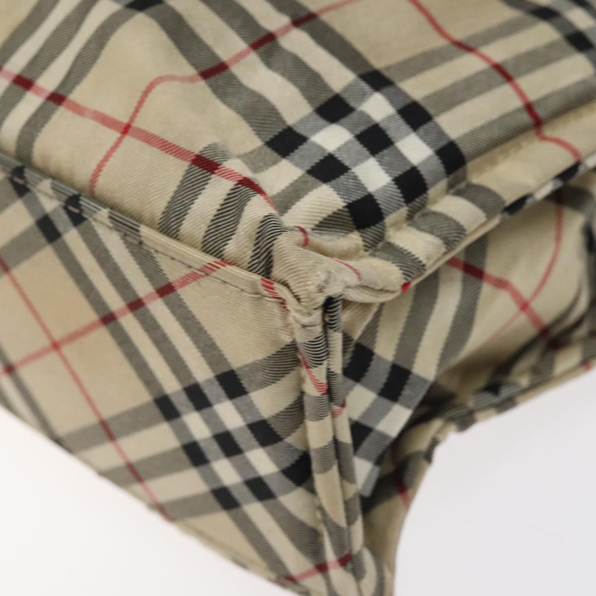 BURBERRY Nova Check Blue Label Hand Bag Nylon Beige Silver Auth hs1711