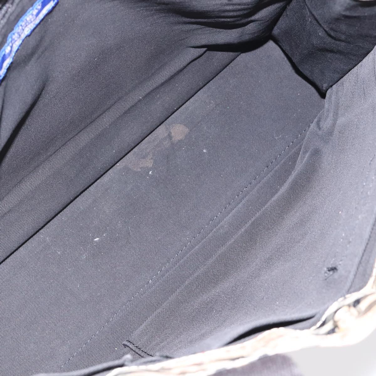 BURBERRY Nova Check Blue Label Hand Bag Nylon Beige Silver Auth hs1711