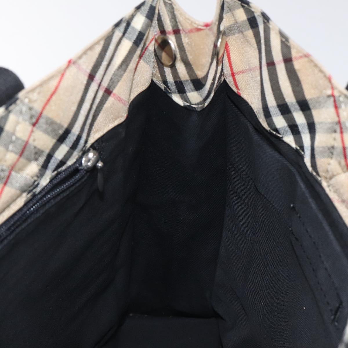 BURBERRY Nova Check Blue Label Hand Bag Nylon Beige Silver Auth hs1711