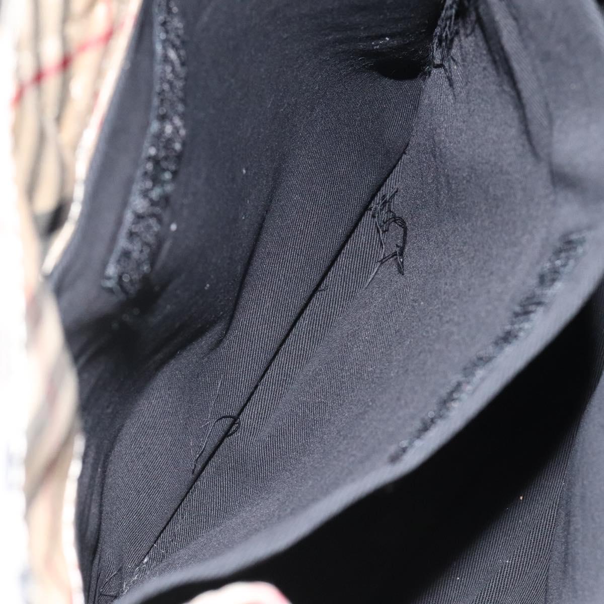 BURBERRY Nova Check Blue Label Hand Bag Nylon Beige Silver Auth hs1711