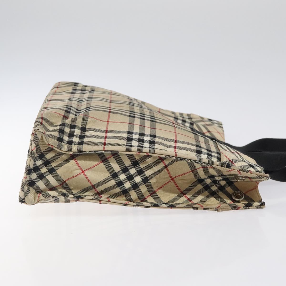 BURBERRY Nova Check Blue Label Hand Bag Nylon Beige Silver Auth hs1711