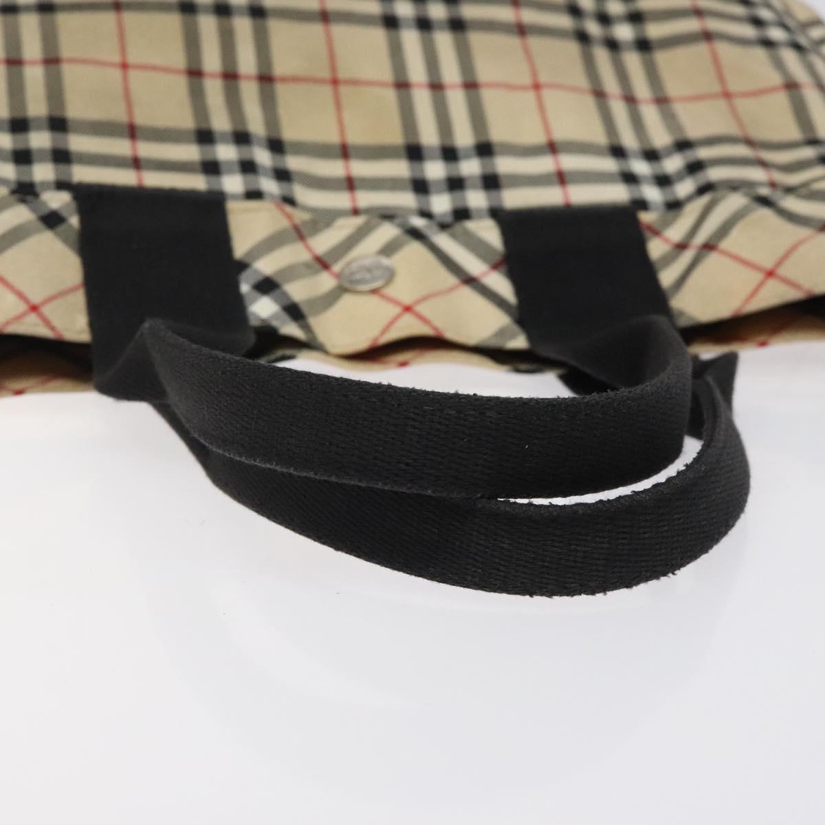 BURBERRY Nova Check Blue Label Hand Bag Nylon Beige Silver Auth hs1711