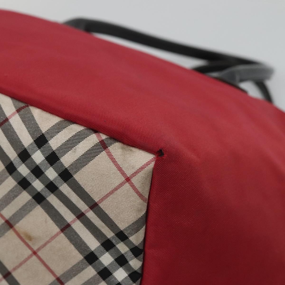 BURBERRY Nova Check Blue Label Hand Bag Nylon Red Silver Auth hs1713