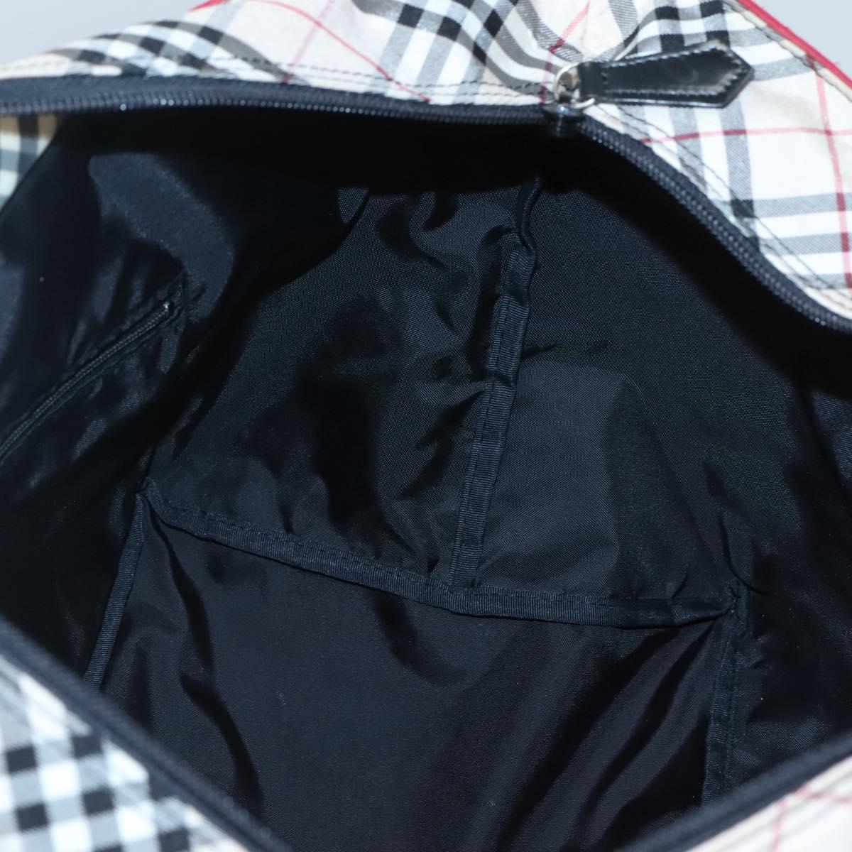 BURBERRY Nova Check Blue Label Hand Bag Nylon Red Silver Auth hs1713