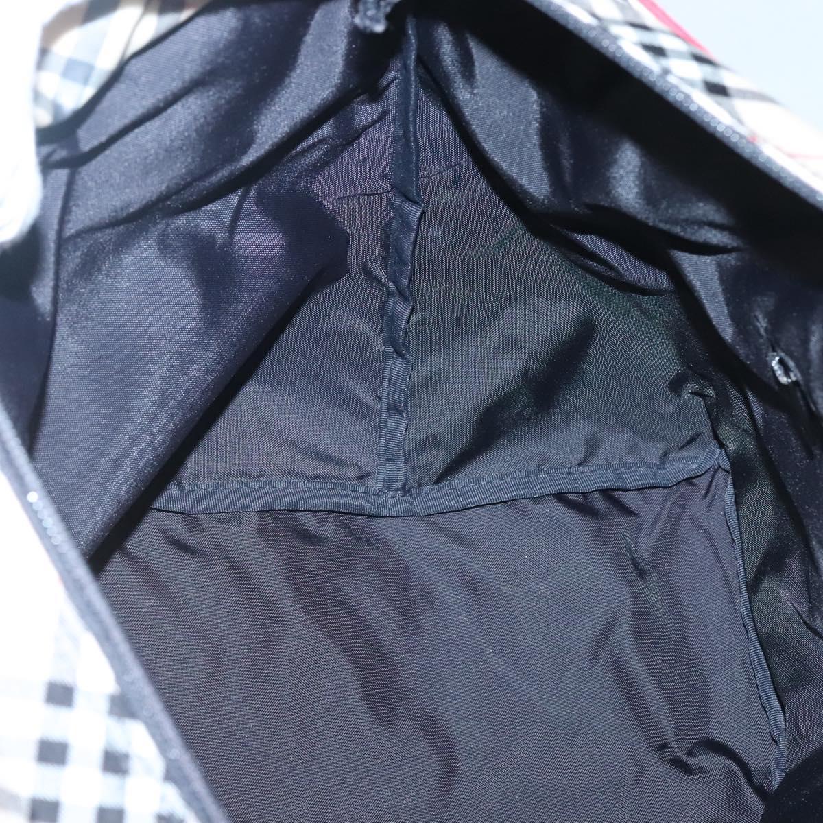 BURBERRY Nova Check Blue Label Hand Bag Nylon Red Silver Auth hs1713