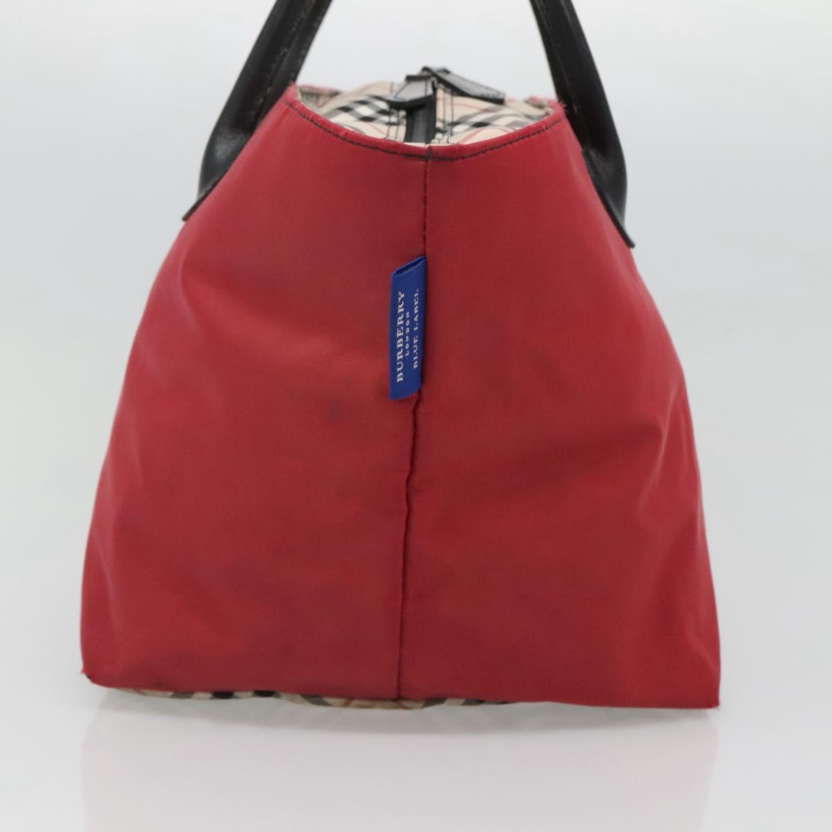 BURBERRY Nova Check Blue Label Hand Bag Nylon Red Silver Auth hs1713