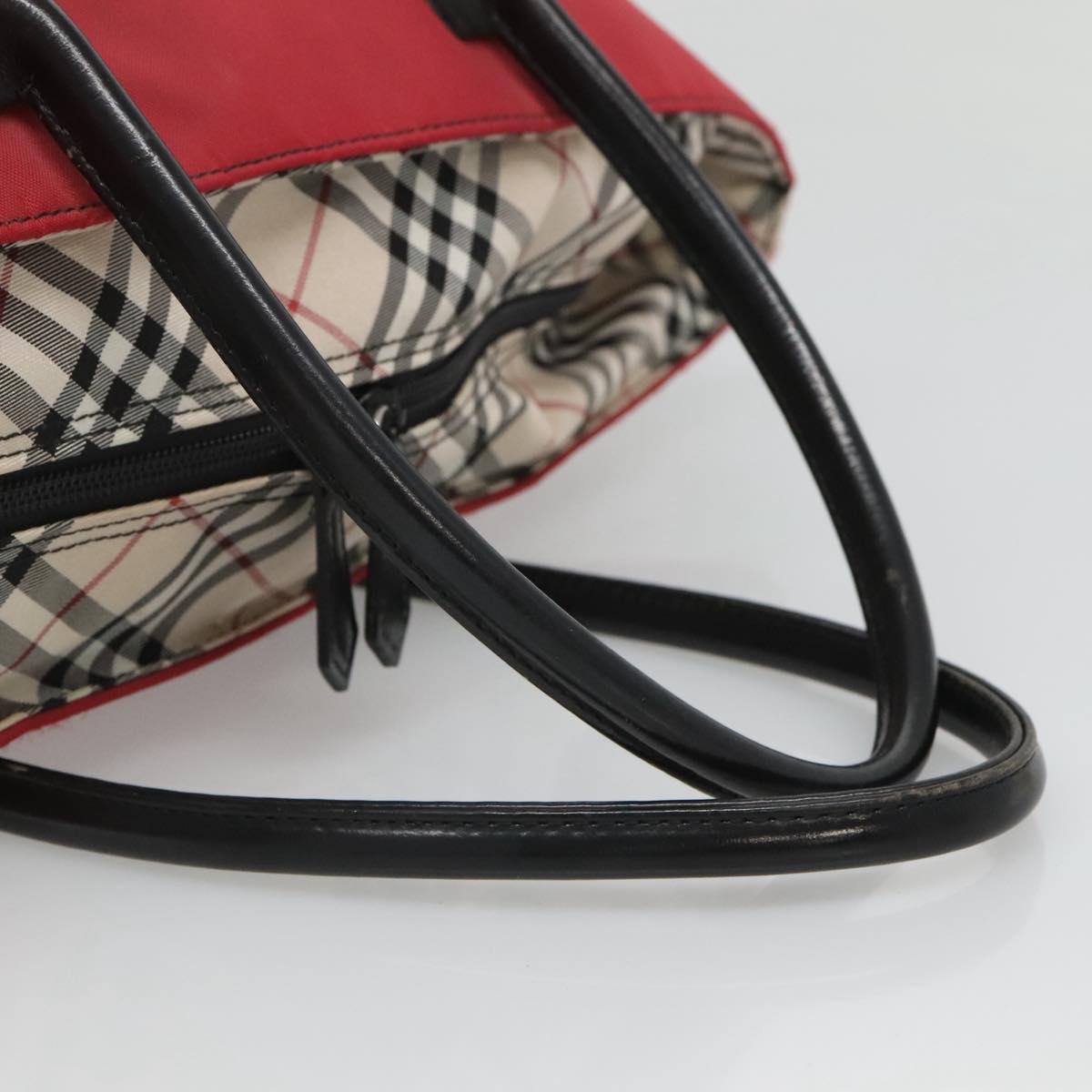 BURBERRY Nova Check Blue Label Hand Bag Nylon Red Silver Auth hs1713