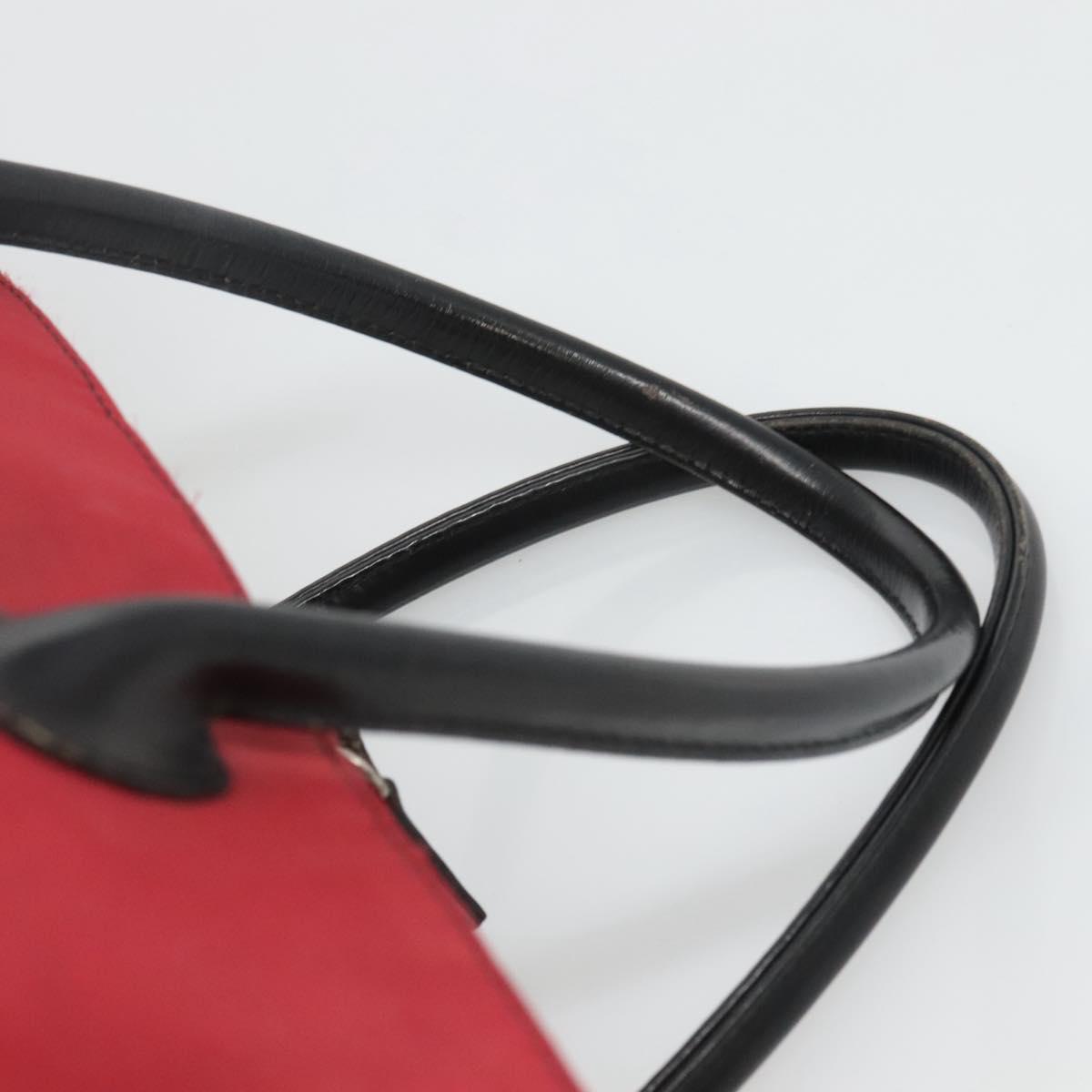 BURBERRY Nova Check Blue Label Hand Bag Nylon Red Silver Auth hs1713