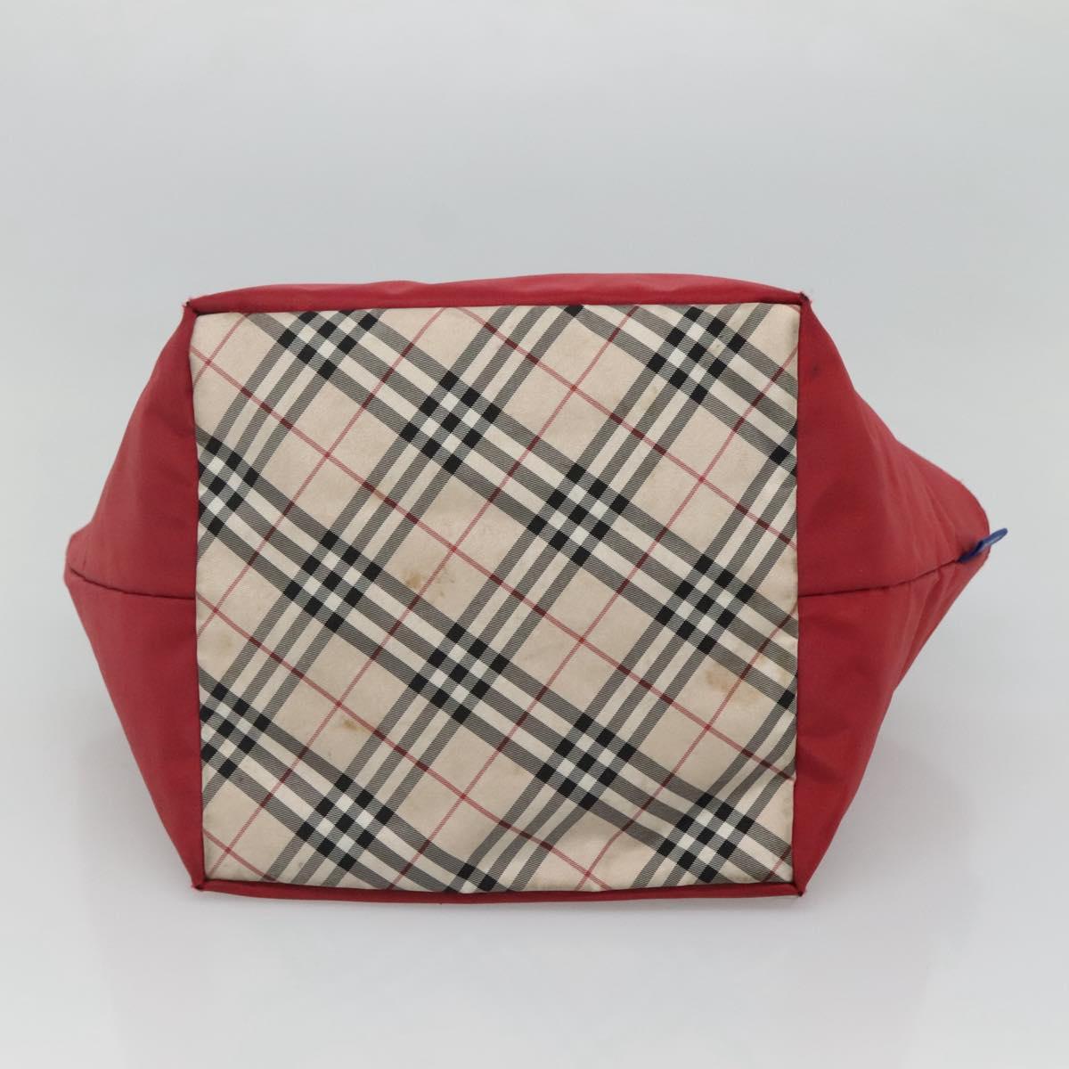 BURBERRY Nova Check Blue Label Hand Bag Nylon Red Silver Auth hs1713
