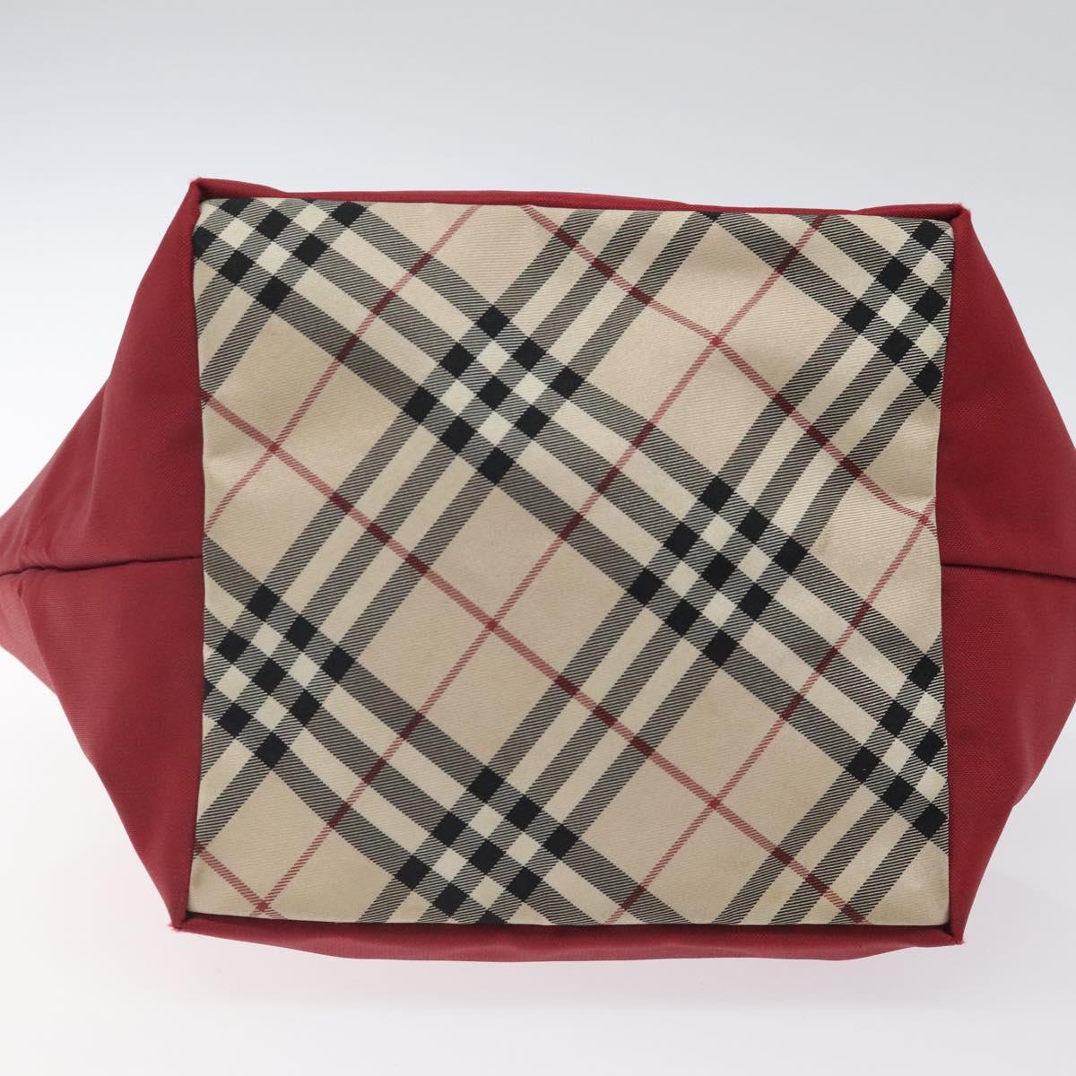 BURBERRY Nova Check Blue Label Hand Bag Nylon Red Silver Auth hs1715