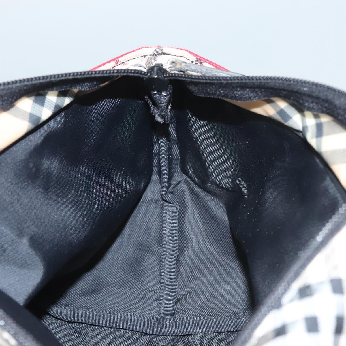 BURBERRY Nova Check Blue Label Hand Bag Nylon Beige Silver Auth hs1716