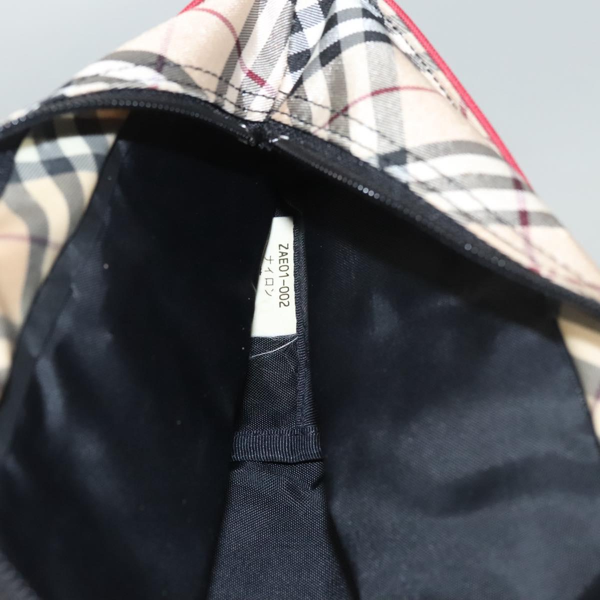 BURBERRY Nova Check Blue Label Hand Bag Nylon Beige Silver Auth hs1716