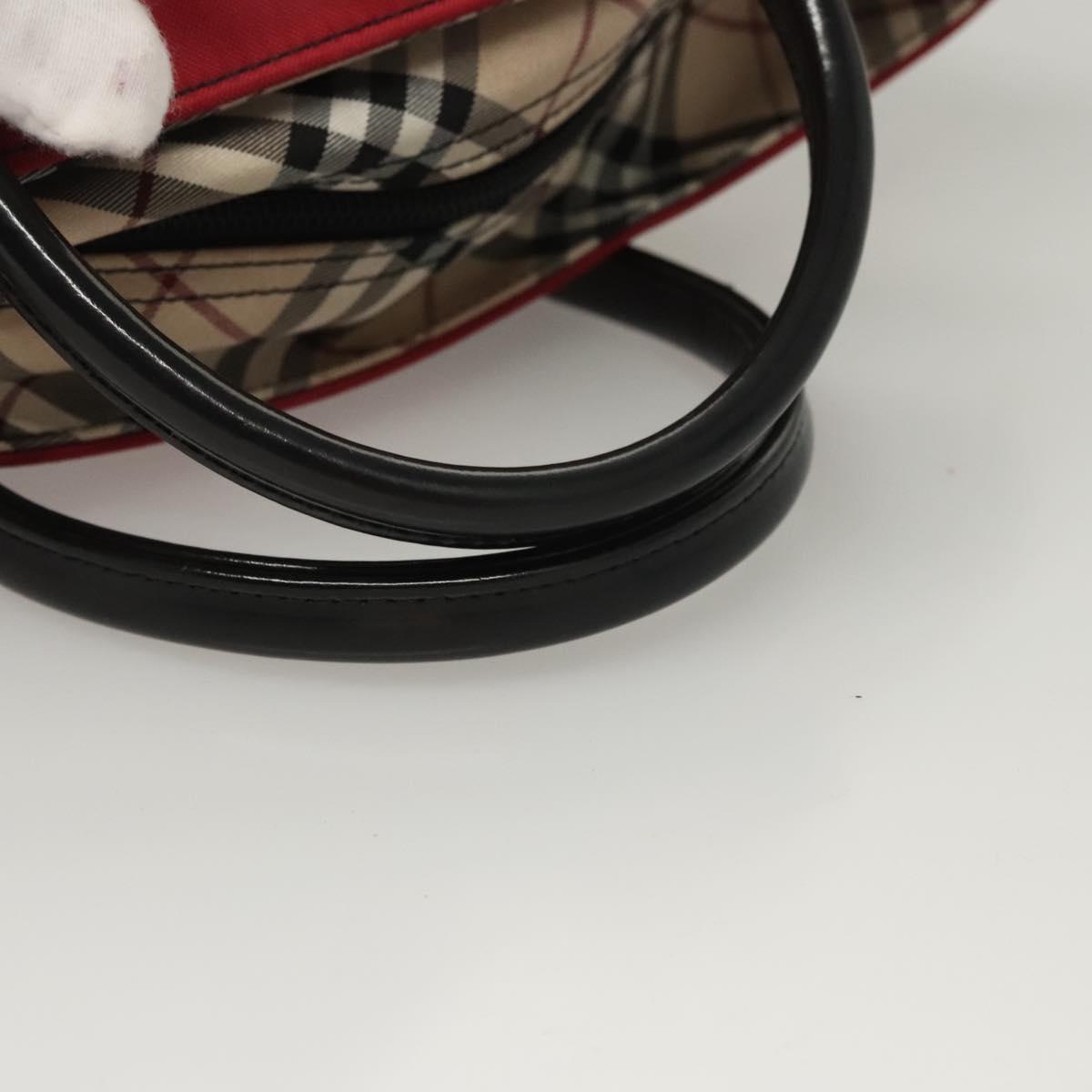 BURBERRY Nova Check Blue Label Hand Bag Nylon Beige Silver Auth hs1716