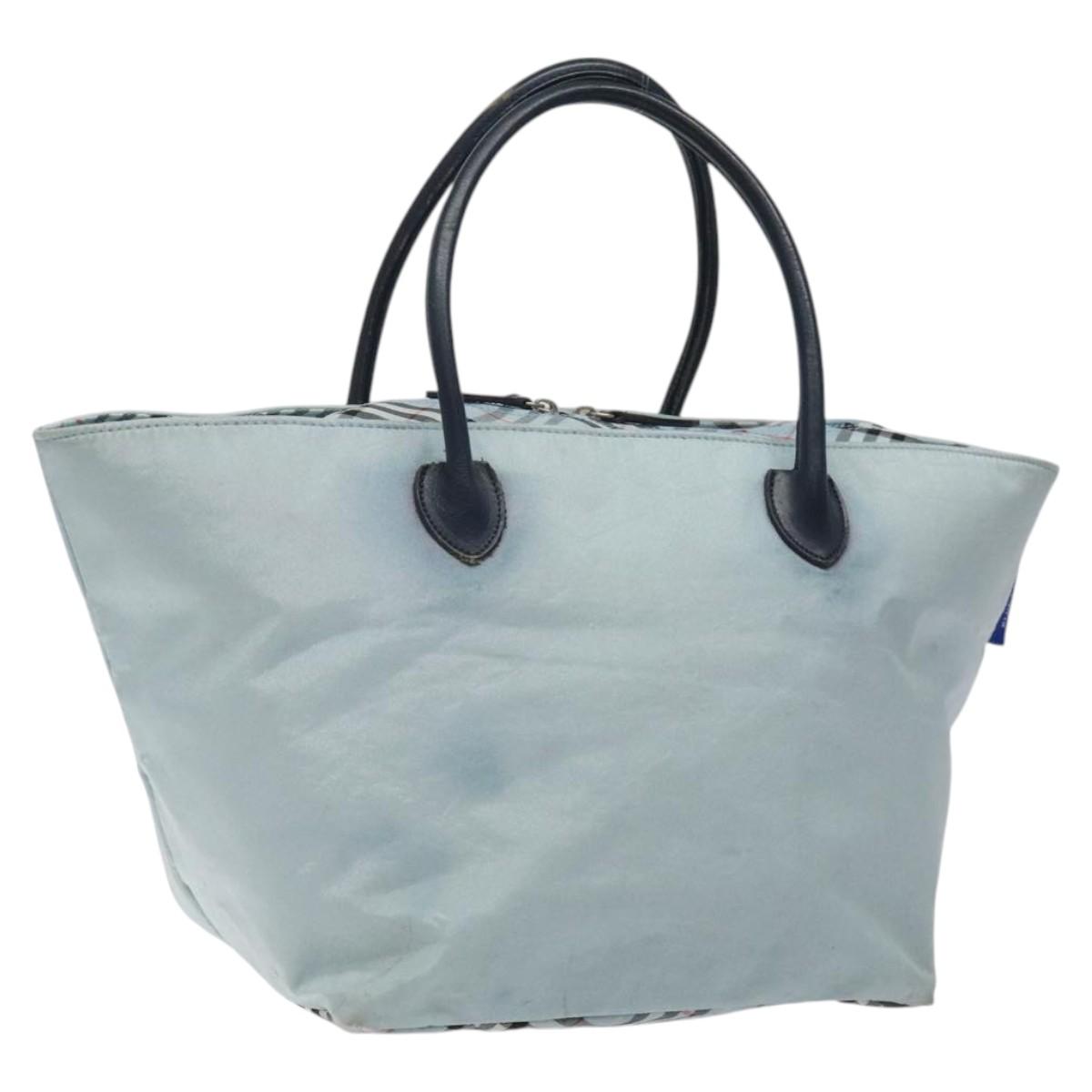 BURBERRY Blue Label Hand Bag Nylon Blue Silver Auth hs1718