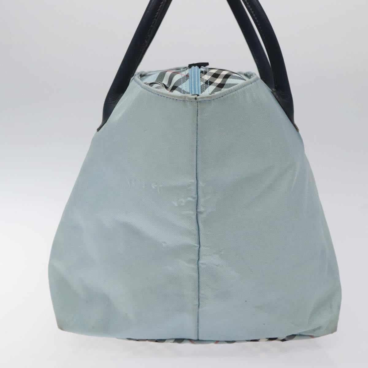 BURBERRY Blue Label Hand Bag Nylon Blue Silver Auth hs1718