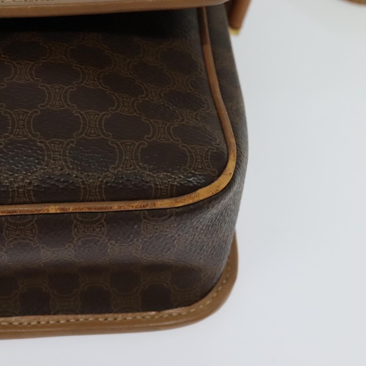 CELINE Macadam Canvas Circle Shoulder Bag PVC Leather Brown Gold Auth IN010