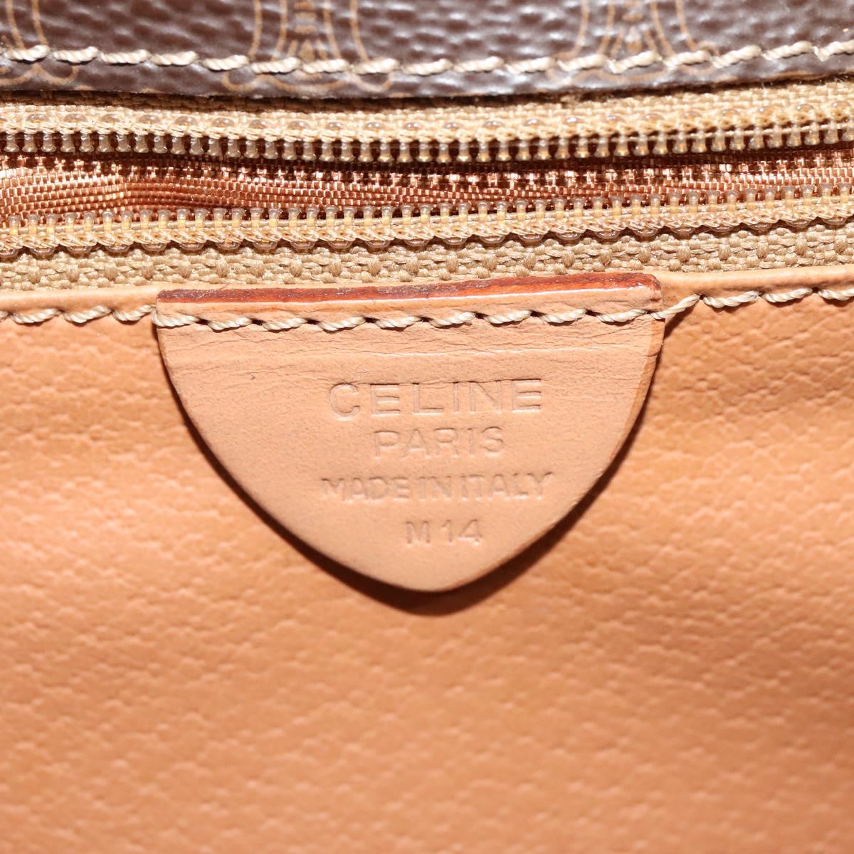 CELINE Macadam Canvas Circle Shoulder Bag PVC Leather Brown Gold Auth IN010