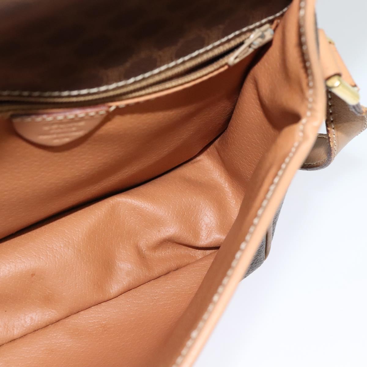 CELINE Macadam Canvas Circle Shoulder Bag PVC Leather Brown Gold Auth IN010