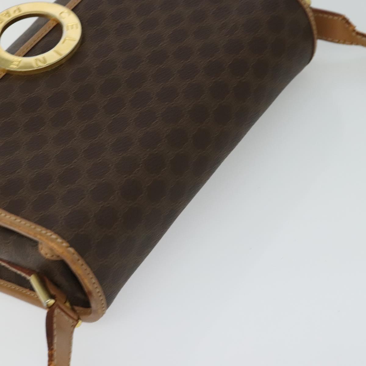 CELINE Macadam Canvas Circle Shoulder Bag PVC Leather Brown Gold Auth IN010