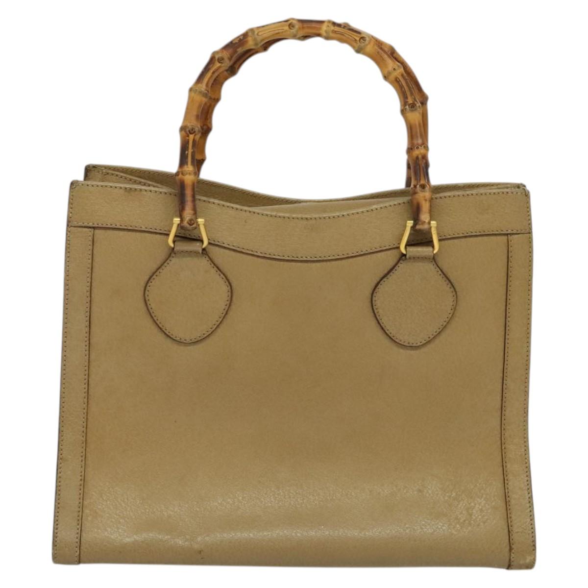GUCCI Bamboo Hand Bag Leather Beige Gold 002 1186 0260 Auth IN023
